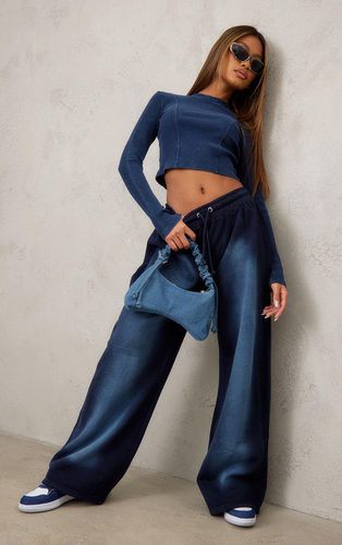 Womens Navy Ombre Washed Effect High Waisted Wide Leg Joggers - - M - NastyGal UK (+IE) - Modalova