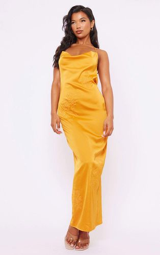 Womens Tangerine Satin Floral Embroidered Cowl Neck Maxi Dress - - 10 - NastyGal UK (+IE) - Modalova