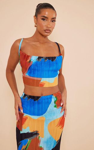 Womens Abstract Print Plisse Strappy Cowl Neck Top - 12 - NastyGal UK (+IE) - Modalova