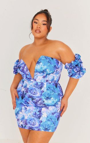 Womens Plus Floral V Neck Ruffle Sleeve Bodycon Dress - 16 - NastyGal UK (+IE) - Modalova