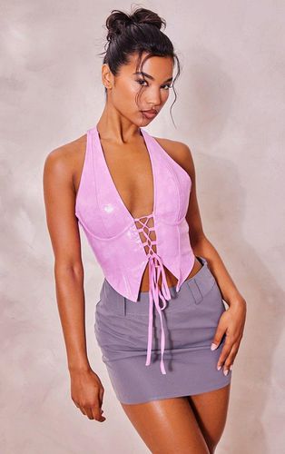 Womens Baby Washed Faux Leather Lace Up Plunge Halter Neck Top - 4 - NastyGal UK (+IE) - Modalova