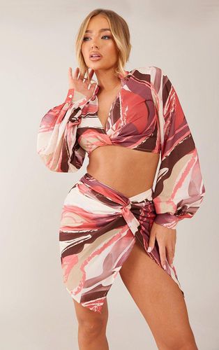 Womens Rose Printed Twist Front Balloon Sleeve Crop Top - - 4 - NastyGal UK (+IE) - Modalova