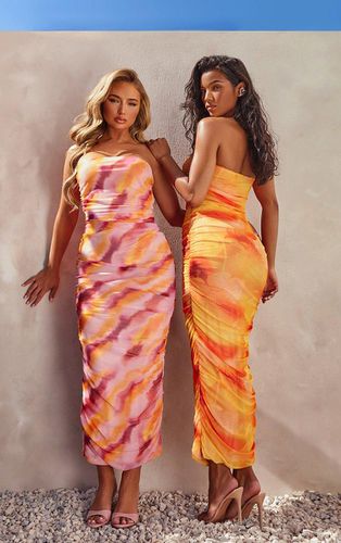 Womens Abstract Print Mesh Bandeau Ruched Maxi Dress - 4 - NastyGal UK (+IE) - Modalova