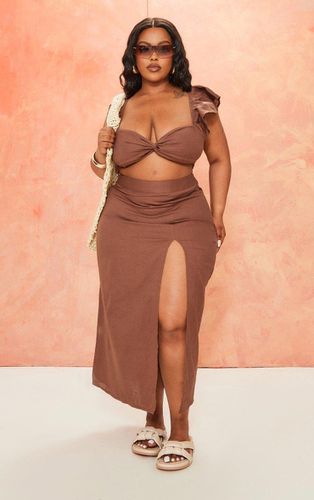 Womens Plus Chocolate Linen Look Side Split Midi Skirt - - 28 - NastyGal UK (+IE) - Modalova