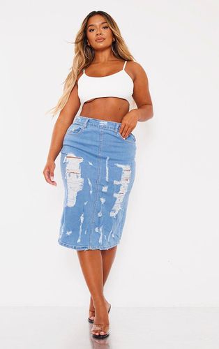 Womens Shape Stretch Denim Frayed Detail Midi Skirt - 10 - NastyGal UK (+IE) - Modalova