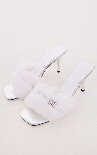 Womens Silver Fluffy Diamante Buckle Heeled Mules - - 4 - NastyGal UK (+IE) - Modalova