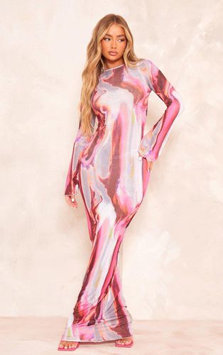 Womens Abstract Print Burnout Mesh Long Sleeve Maxi Dress - 4 - NastyGal UK (+IE) - Modalova