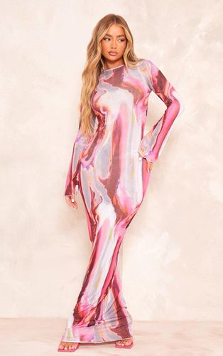Womens Abstract Print Burnout Mesh Long Sleeve Maxi Dress - 6 - NastyGal UK (+IE) - Modalova