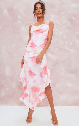 Womens Abstract Print Frill Satin Cowl Maxi Dress - 16 - NastyGal UK (+IE) - Modalova