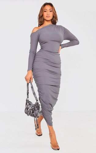 Womens Charcoal Asymmetric Ruched Long Sleeve Midaxi Dress - - 4 - NastyGal UK (+IE) - Modalova