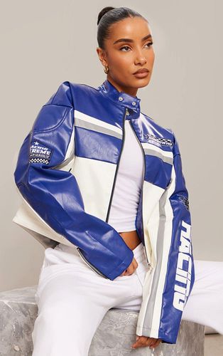 Womens Faux Leather Contrast Panel Quilted Detail Motocross Jacket - 4 - NastyGal UK (+IE) - Modalova