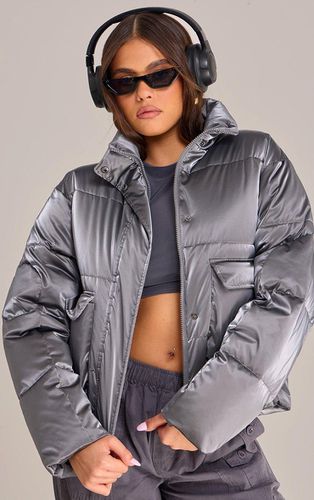 Womens Silver Metallic Puffer Jacket - - 14 - NastyGal UK (+IE) - Modalova