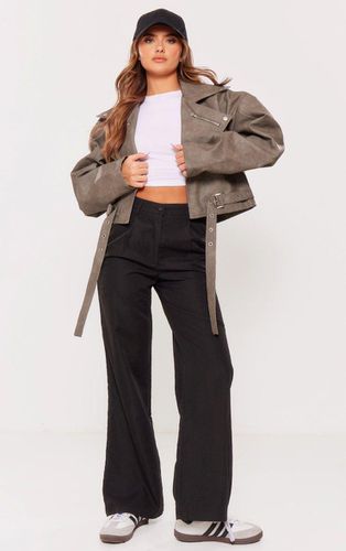 Womens Charcoal Faux Leather Oversized Buckle Detail Biker Jacket - - 4 - NastyGal UK (+IE) - Modalova