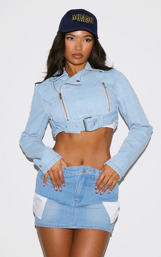 Womens Light Cropped Denim Biker Jacket - 6 - NastyGal UK (+IE) - Modalova