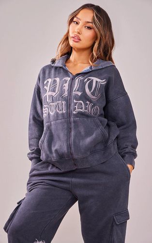 Womens Petite Charcoal Embroidered Slogan Zip-up Hoodie - - 10 - NastyGal UK (+IE) - Modalova