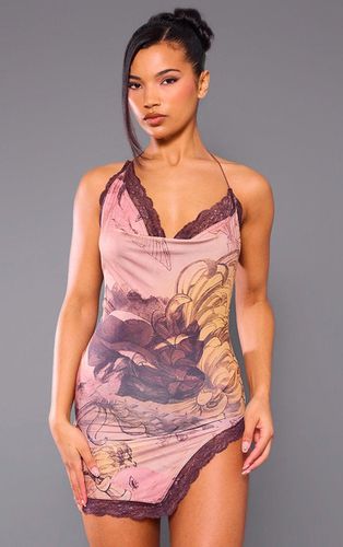 Womens Dark Nude Floral Lace Trim Cowl Neck Mini Dress - - 4 - NastyGal UK (+IE) - Modalova