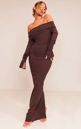 Womens Chocolate Crepe Long Sleeve Bardot Maxi Dress - - 12 - NastyGal UK (+IE) - Modalova