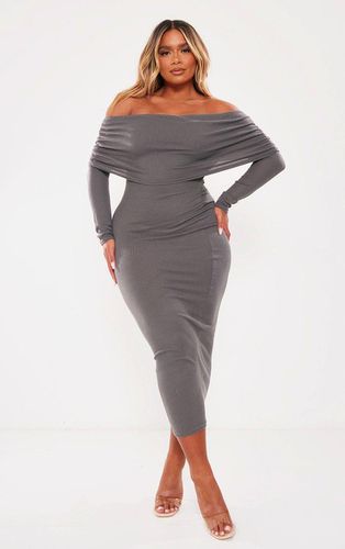 Womens Shape Charcoal Rib Bardot Long Sleeve Maxi Dress - - 16 - NastyGal UK (+IE) - Modalova