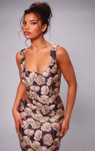 Womens Navy Jacquard Dip Hem Corset Top - - 10 - NastyGal UK (+IE) - Modalova