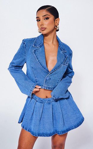 Womens Petite Cropped Denim Blazer - 12 - NastyGal UK (+IE) - Modalova