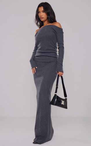 Womens Charcoal Heavy Brushed Rib Ruched Bardot Maxi Dress - - 12 - NastyGal UK (+IE) - Modalova
