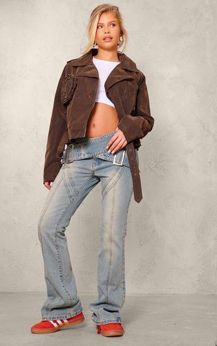 Womens Charcoal Soft Faux Leather Flower Detail Crop Jacket - - 8 - NastyGal UK (+IE) - Modalova
