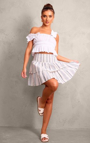 Womens Linen Look Stripe Shirred Waist Tiered Mini Skirt - 12 - NastyGal UK (+IE) - Modalova