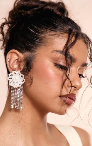 Womens Silver Pearl Flower Diamante Tassel Statement Earrings - - One Size - NastyGal UK (+IE) - Modalova