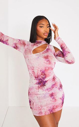 Womens Shape Printed Mesh Asymmetric Multi Cut Out Long Sleeved Dress - 6 - NastyGal UK (+IE) - Modalova