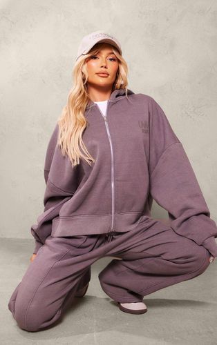 Womens Dark Premium Washed Tonal Print Zip Up Boxy Hoodie - L - NastyGal UK (+IE) - Modalova