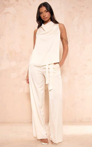 Womens Ecru Satin Tailored Belted Wide Leg Trousers - - 12 - NastyGal UK (+IE) - Modalova