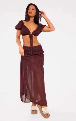 Womens Chocolate Chiffon Shirred Tier Waist Maxi Skirt - 4 - NastyGal UK (+IE) - Modalova