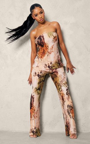 Womens Nude Floral Printed Plisse Mid Rise Wide Leg Trousers - - 6 - NastyGal UK (+IE) - Modalova