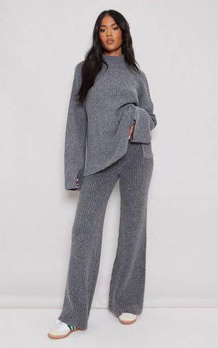 Womens Tall Charcoal Luxe Rib Knit Wide Leg Trousers - - M - NastyGal UK (+IE) - Modalova