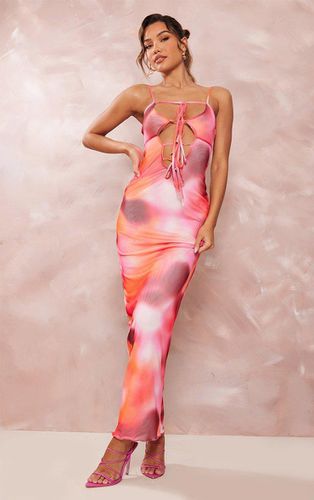 Womens Abstract Print Tie Detail Mesh Maxi Dress - 14 - NastyGal UK (+IE) - Modalova