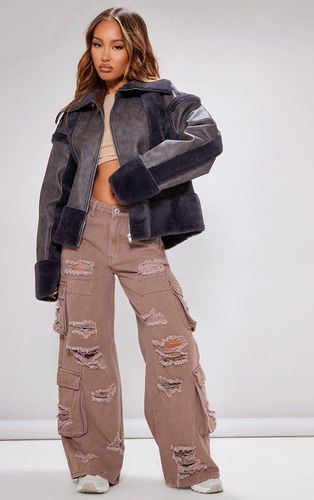 Womens Petite Distressed PU & Fur Contrast Jacket - 2 - NastyGal UK (+IE) - Modalova