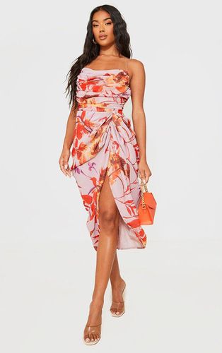 Womens Oriental Floral Print Chiffon Ruched Drape Midi Dress - 6 - NastyGal UK (+IE) - Modalova