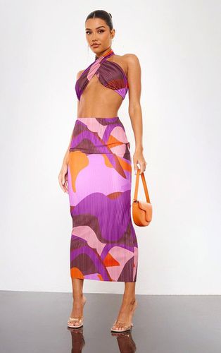 Womens Print Plisse Low Rise Midaxi Skirt - 14 - NastyGal UK (+IE) - Modalova