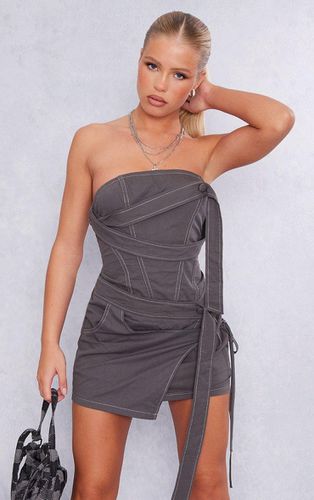 Womens Charcoal Contrast Stitch Strap Detail Wrap Skirt Bandeau Bodycon Dress - - 8 - NastyGal UK (+IE) - Modalova