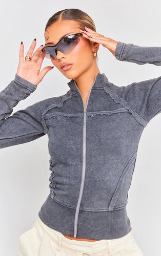 Womens Charcoal Washed Zip Up Exposed Detail Fitted Sweatshirt - - XS - NastyGal UK (+IE) - Modalova