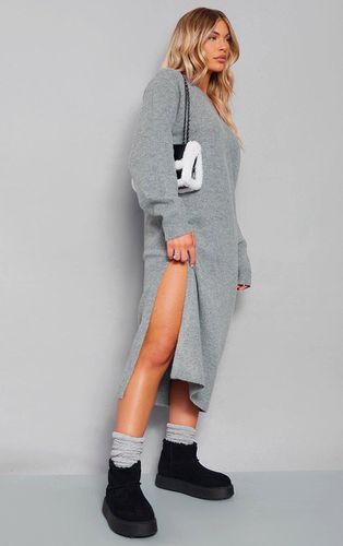 Womens Charcoal Knit V Neck Oversized Slouchy Maxi Dress - - XS - NastyGal UK (+IE) - Modalova