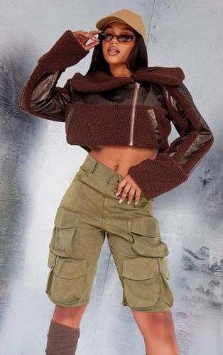 Womens Chocolate Borg Trim Textured Look Faux Leather Aviator - - 4 - NastyGal UK (+IE) - Modalova