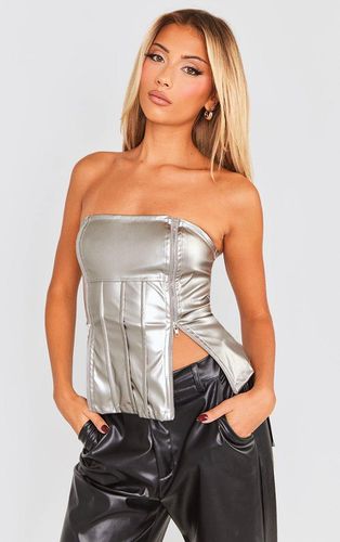 Womens Silver Metallic Faux Leather Bandeau Zip Detail Corset Top - - 6 - NastyGal UK (+IE) - Modalova