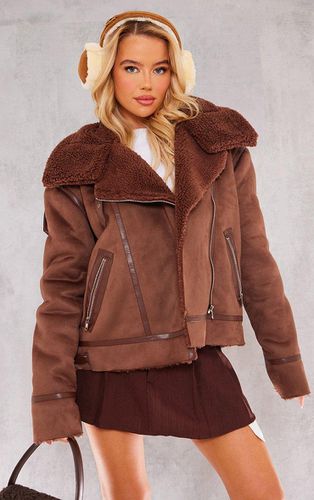 Womens Chocolate Faux Suede PU Bonded Aviator Jacket - - 14 - NastyGal UK (+IE) - Modalova