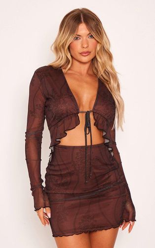 Womens Chocolate Floral Printed Mesh Cut Out Tie Bodycon Dress - - 4 - NastyGal UK (+IE) - Modalova