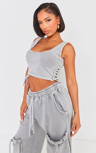 Womens Shape Light Washed Lace Up Toggle Scoop Neck Crop Top - 12 - NastyGal UK (+IE) - Modalova
