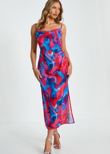 Womens Marble Print Satin Tie Back Midi Dress - - 16 - NastyGal UK (+IE) - Modalova