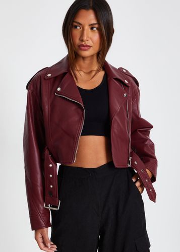 Womens Faux Leather Oversized Biker Jacket - - XS - Quiz - Modalova