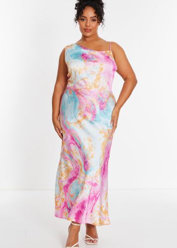 Womens Curve Marble Print Satin Midaxi Dress - - 18 - Quiz - Modalova