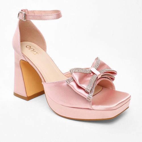 Womens Satin Bow Front Platform Heeled Sandals - - 3 - Quiz - Modalova